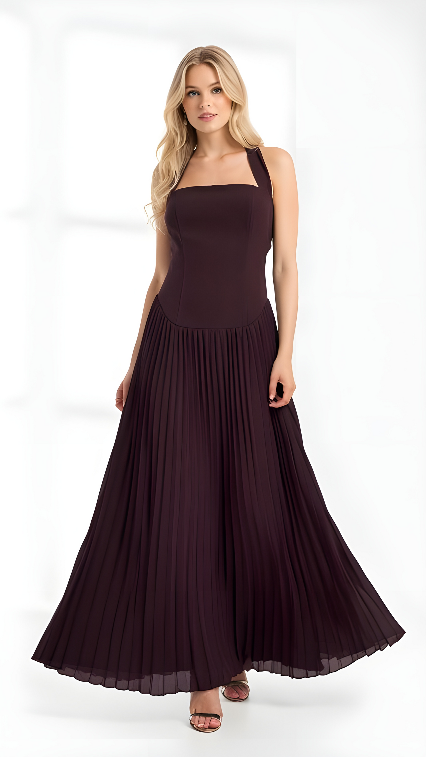 Pleated Halter Maxi Dress