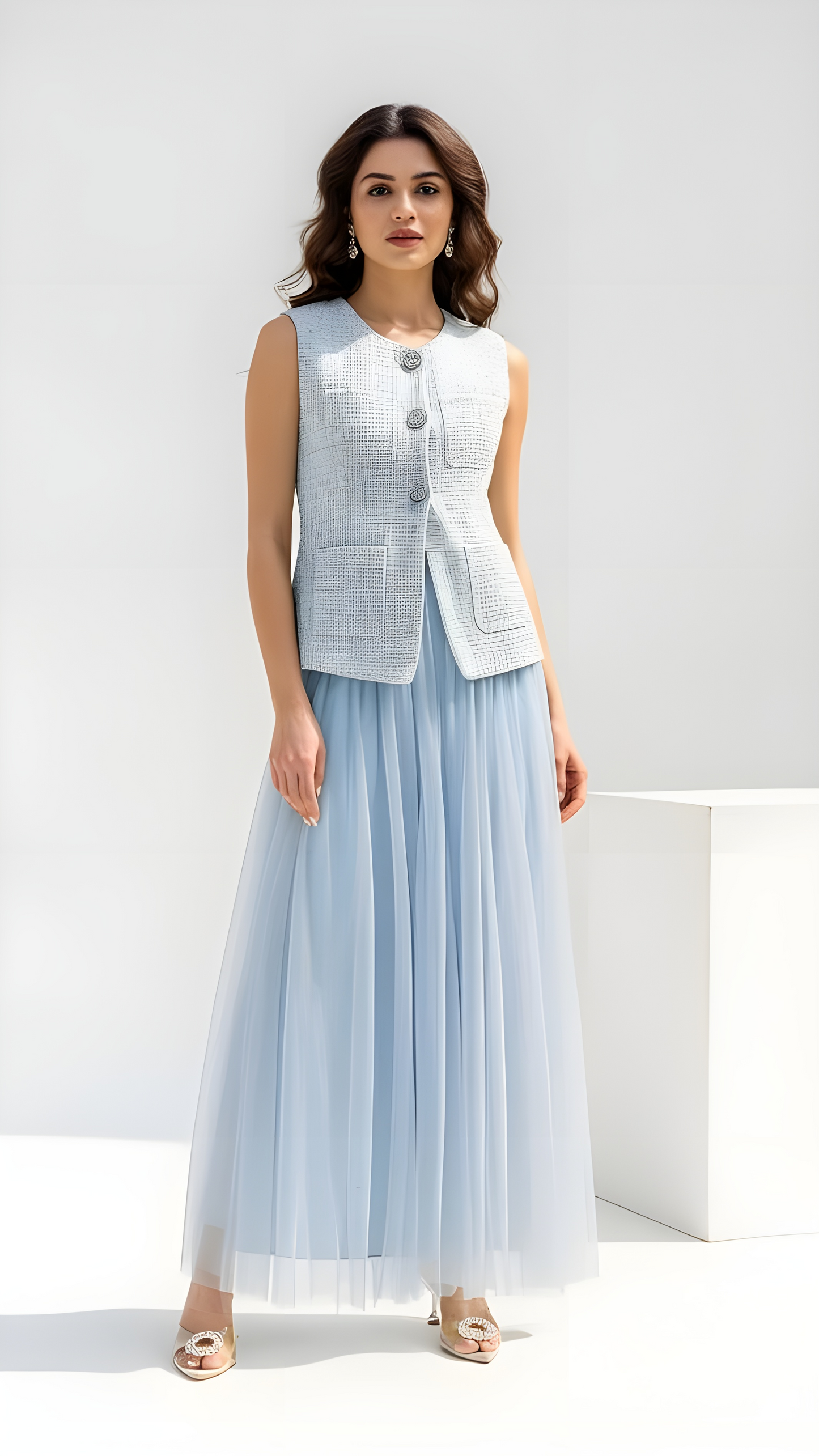 Tweed Tops and Long Skirt