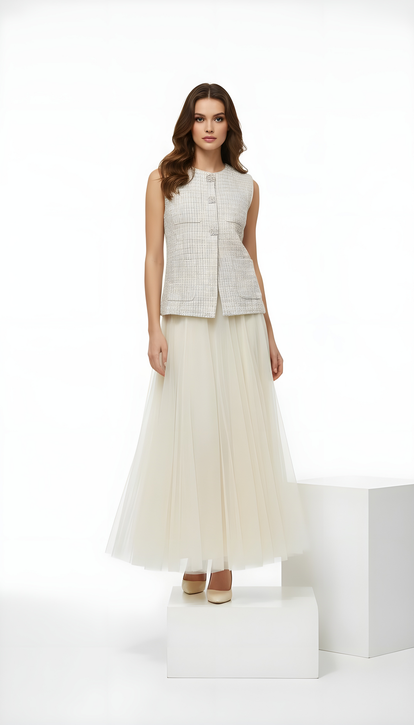 Tweed Vest & Frilly Skirt set