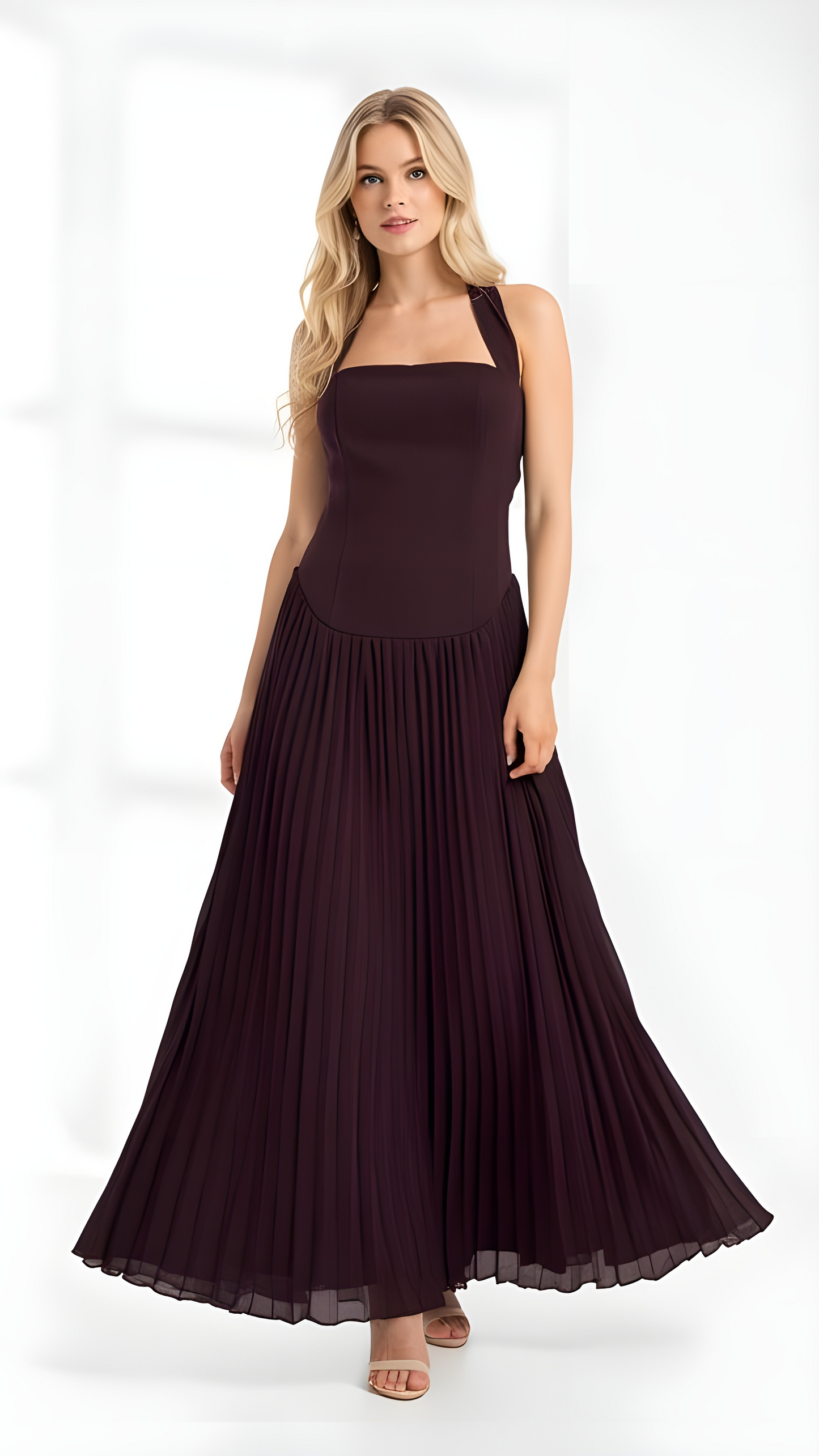 Pleated Halter Maxi Dress