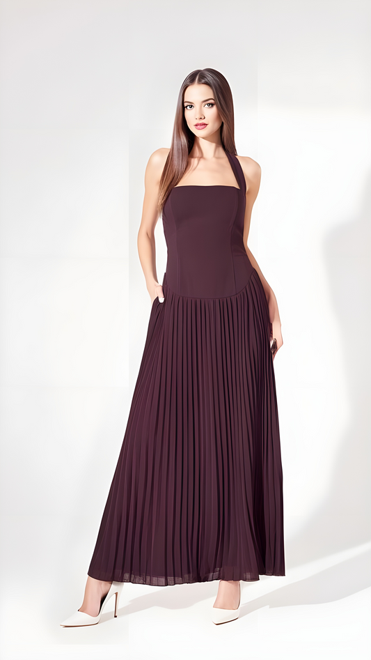 Pleated Halter Maxi Dress